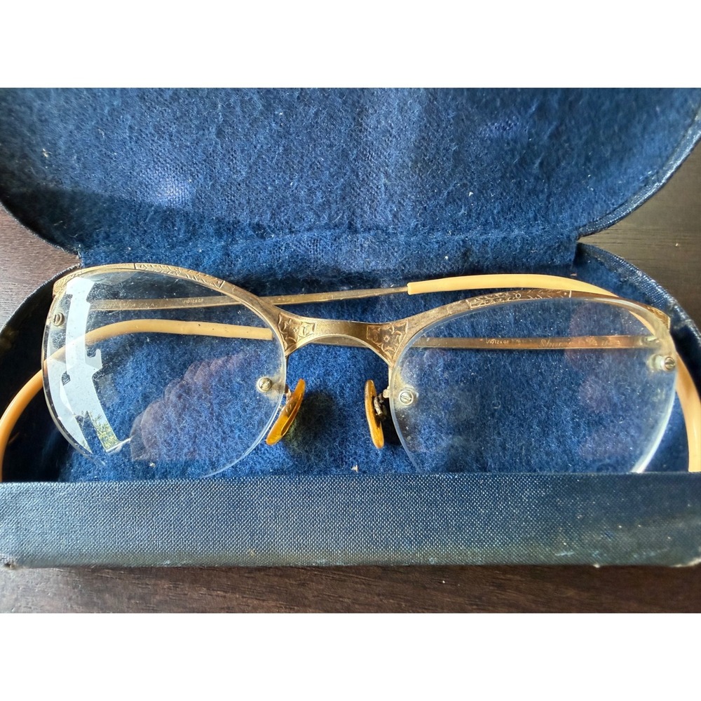 Vintage Shuron 1/10 12K Gold Filled Rimless Eyeglasses 44-20 Engraved USA Case
